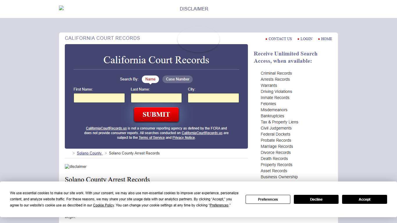 Solano County Arrest Records CaliforniaCourtRecords.us