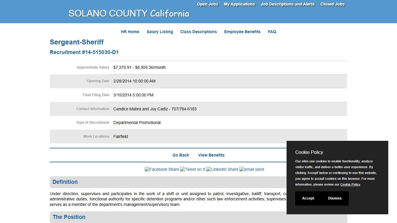 Job Announcement: Sergeant-Sheriff - County of Solano
