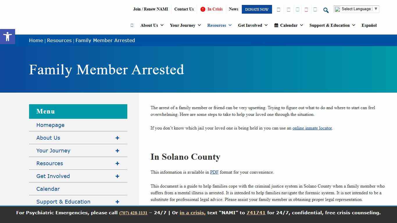Family Member Arrested - NAMI Solano County